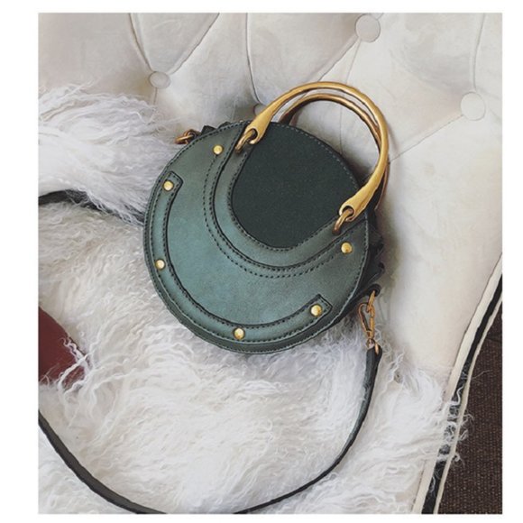 Crossbody Round Bag Small Leather Purse Crossbody Leather Bag - Dark Green - Picture 8 of 13